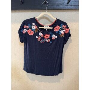 Women's Blue Embroidered Floral W by Who Wear What When Where Shirt Top Size S